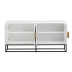 Buffet 4 portes avec étagères réglables, blanc / noir / bleu marine