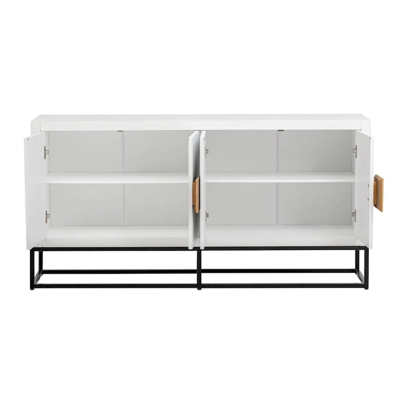 Buffet 4 portes avec étagères réglables, blanc / noir / bleu marine