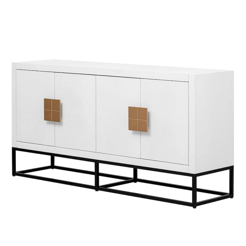 Buffet 4 portes avec étagères réglables, blanc / noir / bleu marine