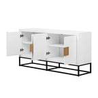 Buffet 4 portes avec étagères réglables, blanc / noir / bleu marine
