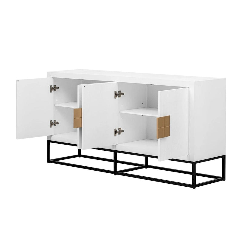 Buffet 4 portes avec étagères réglables, blanc / noir / bleu marine