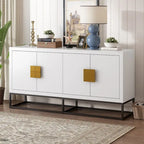 Buffet 4 portes avec étagères réglables, blanc / noir / bleu marine