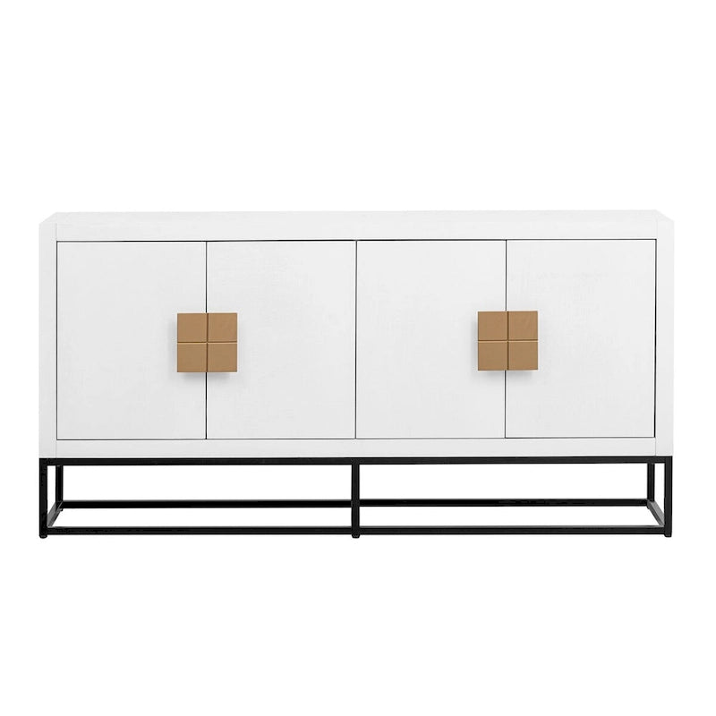 Buffet 4 portes avec étagères réglables, blanc / noir / bleu marine