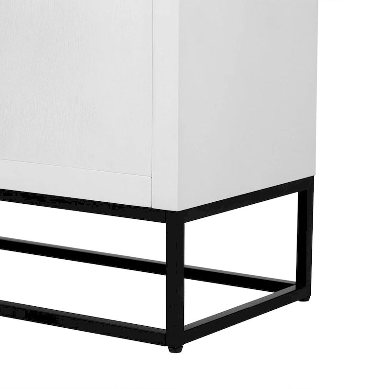 Buffet 4 portes avec étagères réglables, blanc / noir / bleu marine