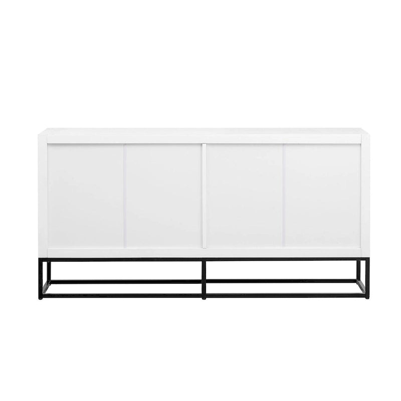Buffet 4 portes avec étagères réglables, blanc / noir / bleu marine