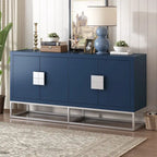 Buffet 4 portes avec étagères réglables, blanc / noir / bleu marine
