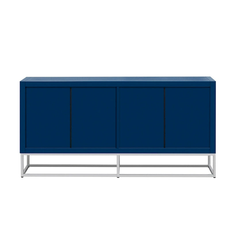 Buffet 4 portes avec étagères réglables, blanc / noir / bleu marine