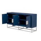 Buffet 4 portes avec étagères réglables, blanc / noir / bleu marine