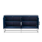 Buffet 4 portes avec étagères réglables, blanc / noir / bleu marine