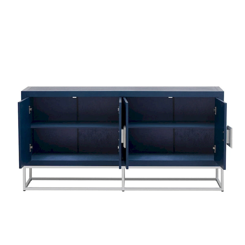 Buffet 4 portes avec étagères réglables, blanc / noir / bleu marine