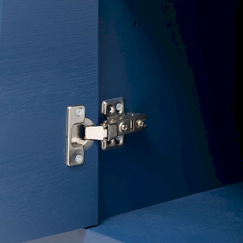 Buffet 4 portes avec étagères réglables, blanc / noir / bleu marine