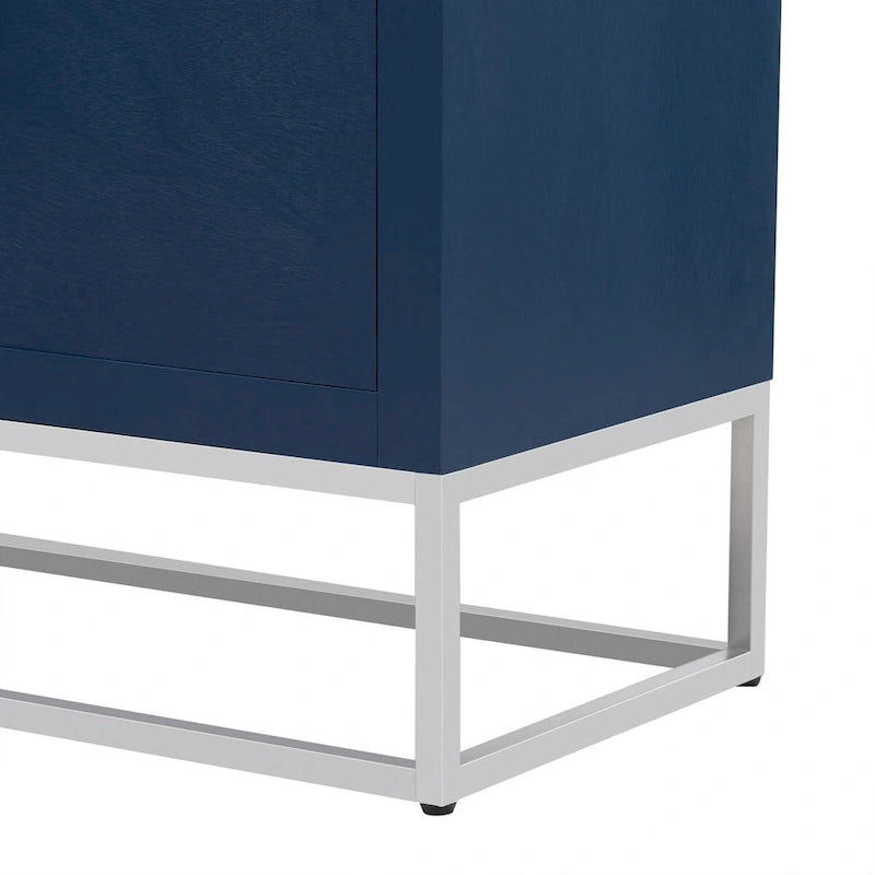 Buffet 4 portes avec étagères réglables, blanc / noir / bleu marine