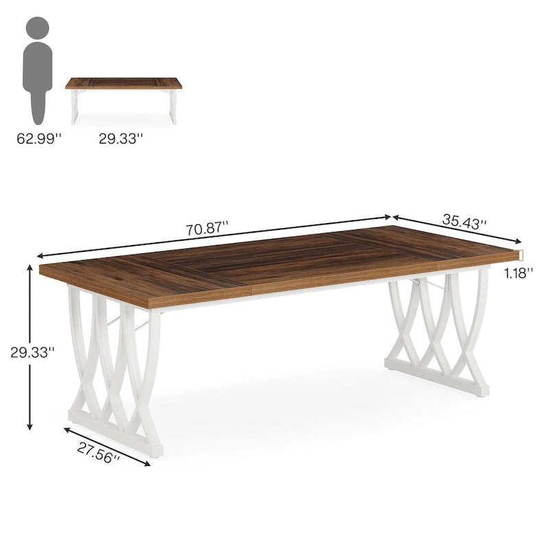 Bureau informatique deux places marron et blanc, 180 cm de large, MDF et métal