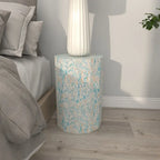 Table d'appoint en mosaïque hexagonale bleue, incrustation de nacre
