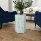 Table d'appoint en mosaïque hexagonale bleue, incrustation de nacre