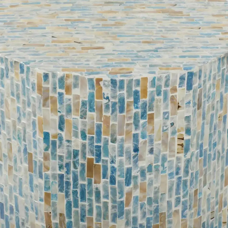 Table d'appoint en mosaïque hexagonale bleue, incrustation de nacre