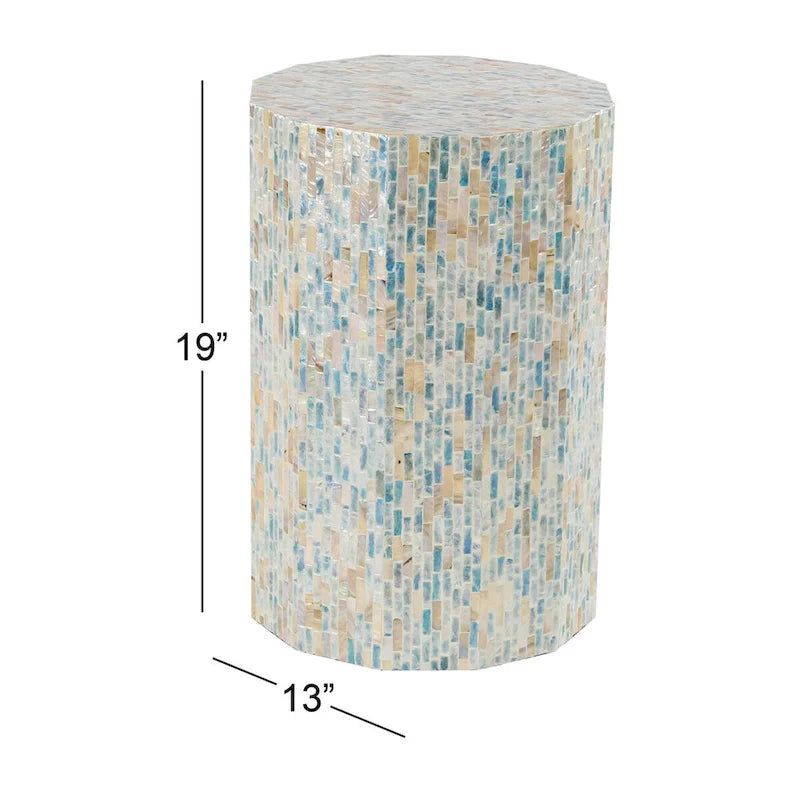 Table d'appoint en mosaïque hexagonale bleue, incrustation de nacre