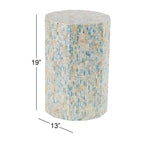 Table d'appoint en mosaïque hexagonale bleue, incrustation de nacre